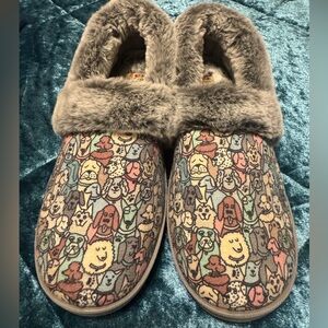 Cozy Dog Print Slippers with Faux Fur